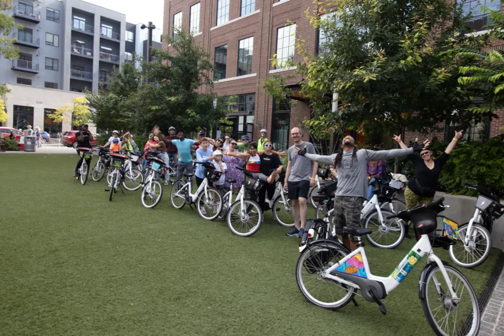 Photo of a group of riders on Nashville's bike share bicycles