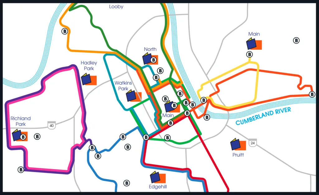 Map of bike routes in Nashville.